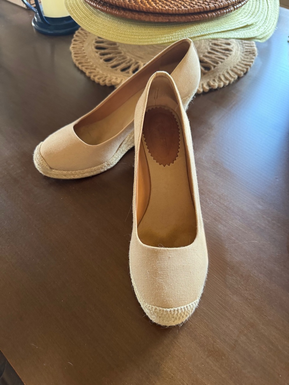 J. Crew Beige Canvas Espadrille Wedge Slip-On Heels Size 9